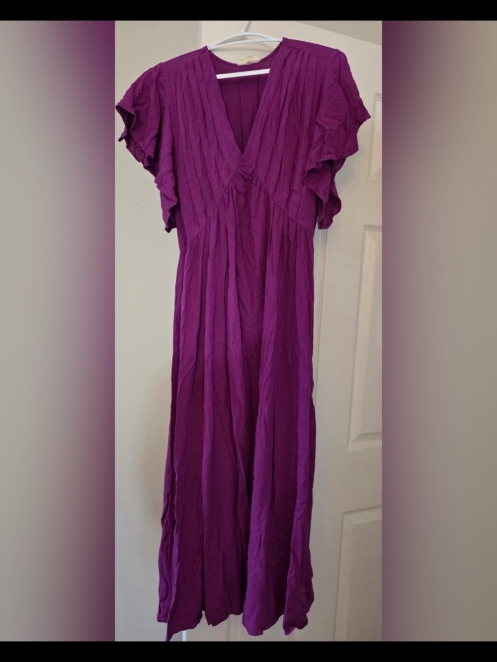 Women's Purple Maxi Dress With Flutter Sleeves